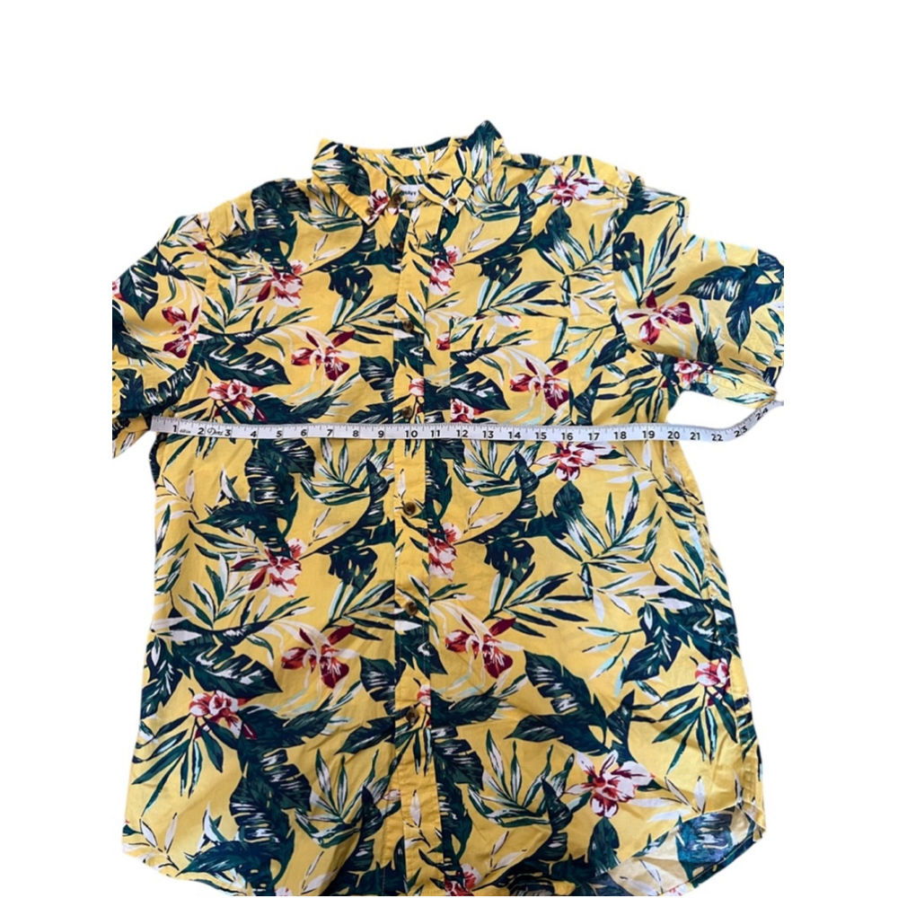 Old Navy Tropical Hawaiian Floral Button Up Shirt Yellow Large Slim Fit - Picture 8 of 10